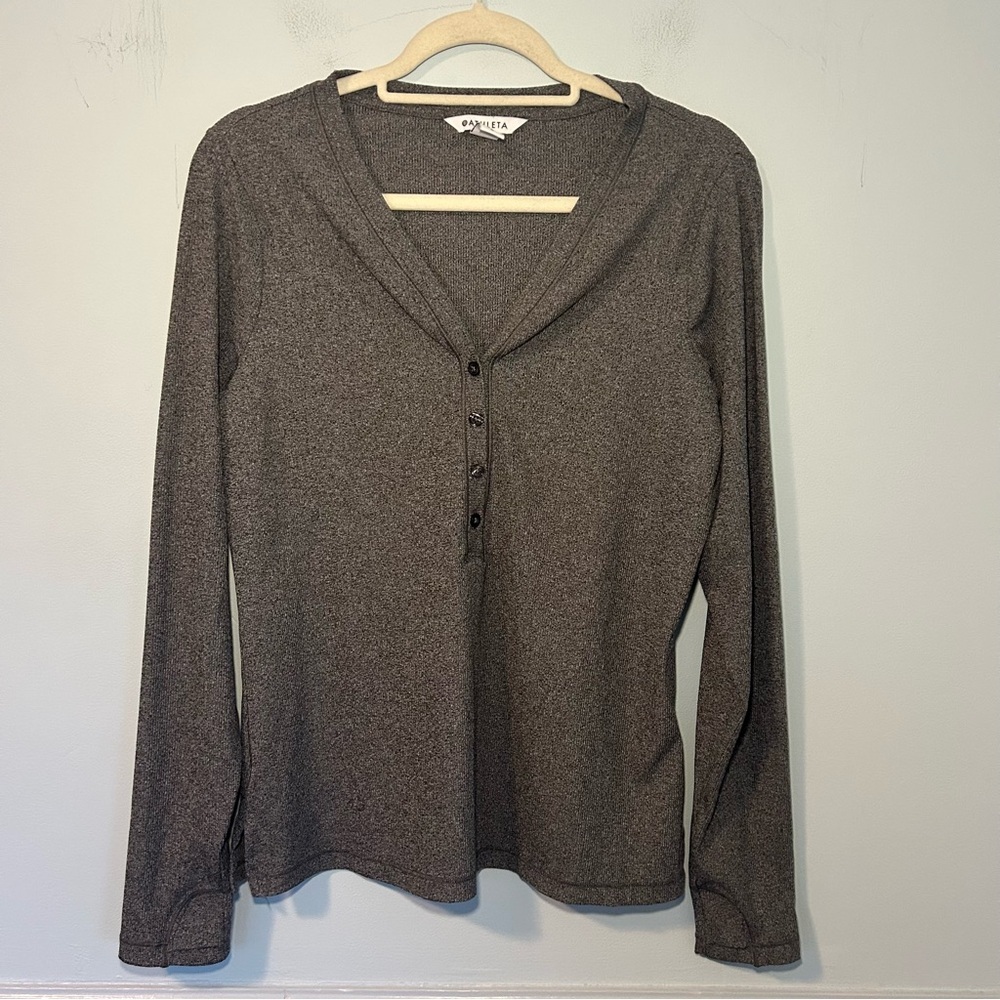 Athleta Gray Uptempo Ribbed Henley Long Sleeve Top Size Large